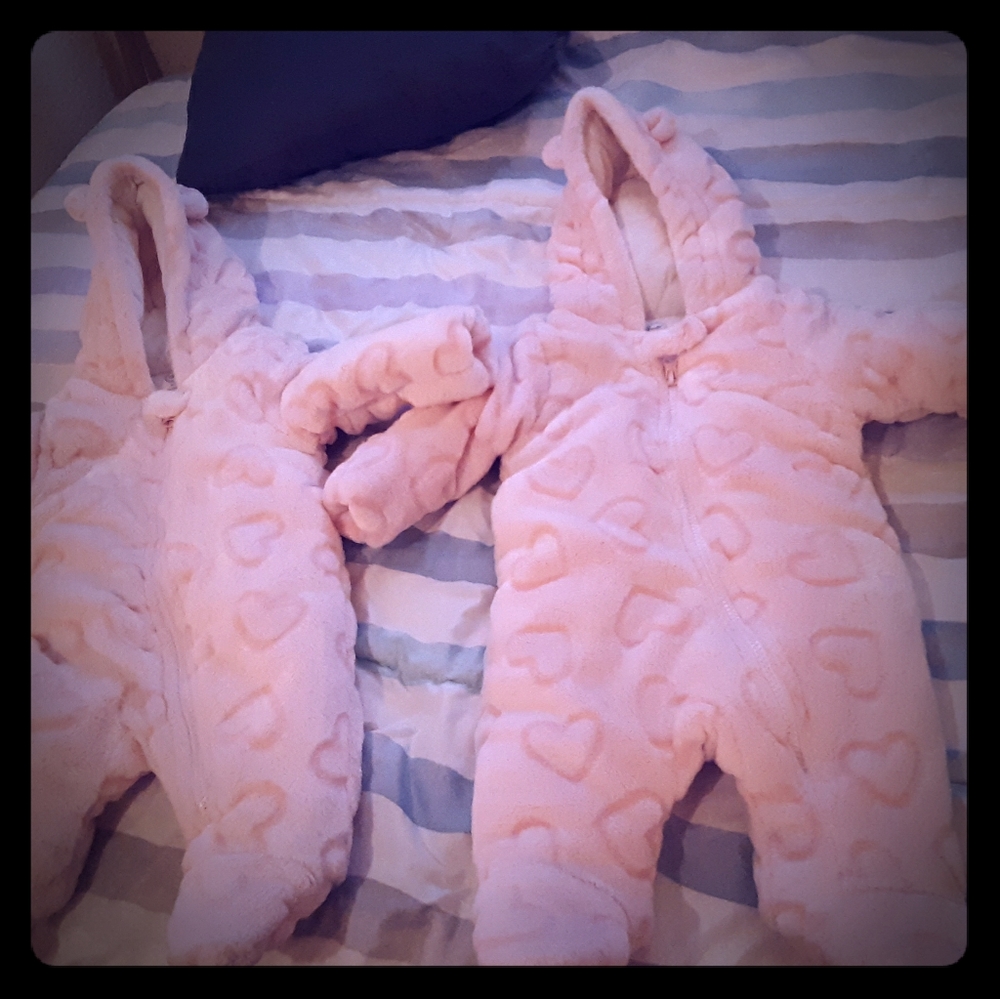 Twins 0-3 months pink super soft snow suits